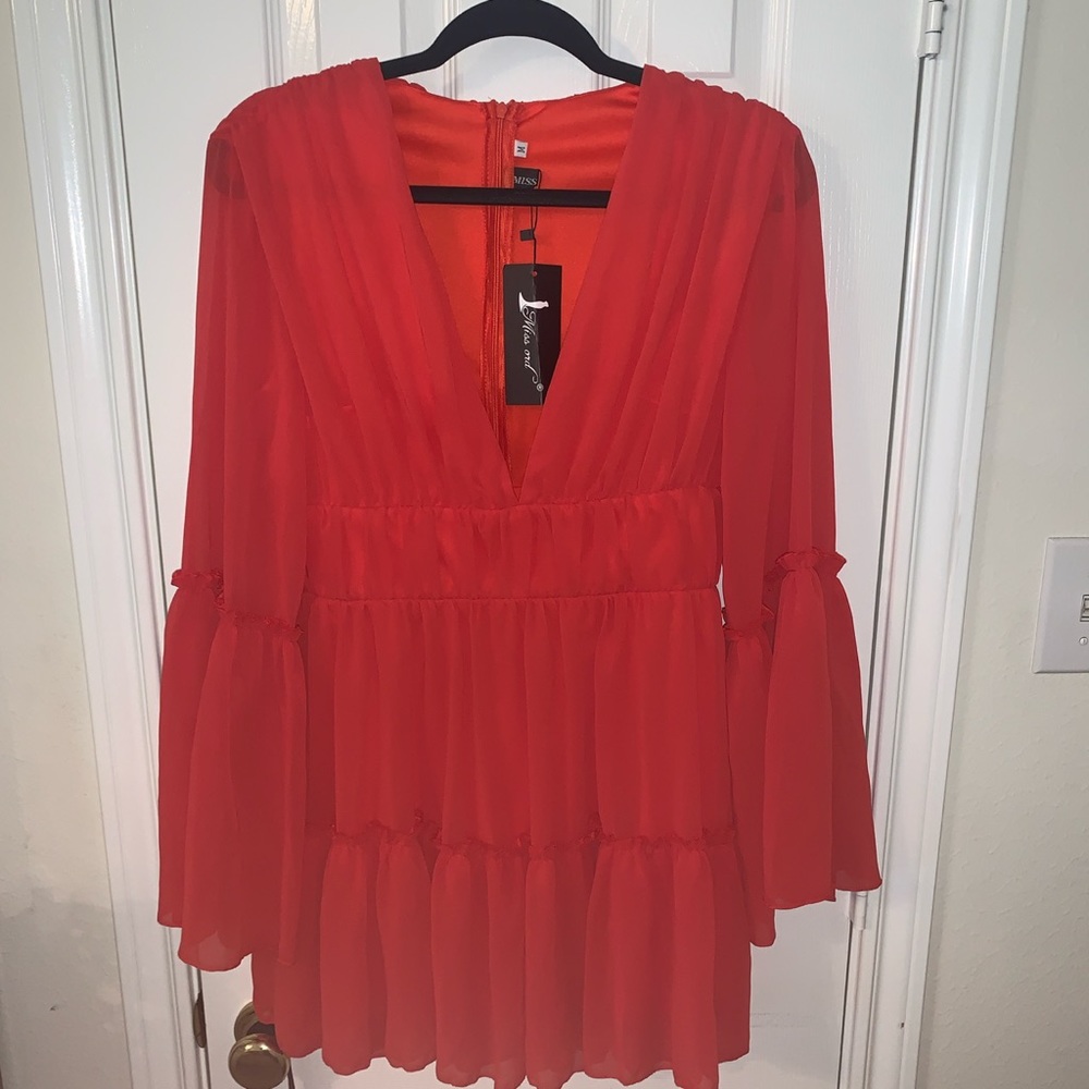 Red mini ruffle dress
